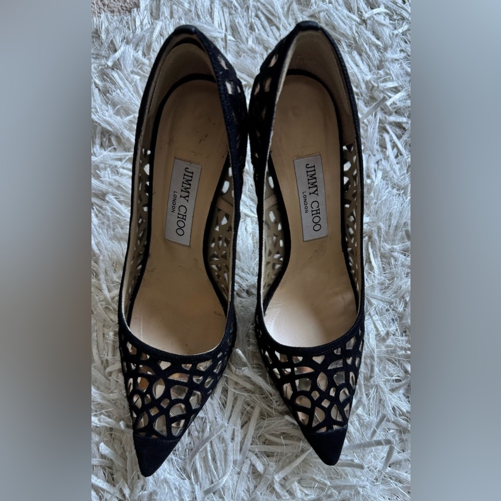 Jimmy Choo black velvet laser cut heels - Picture 4 of 11